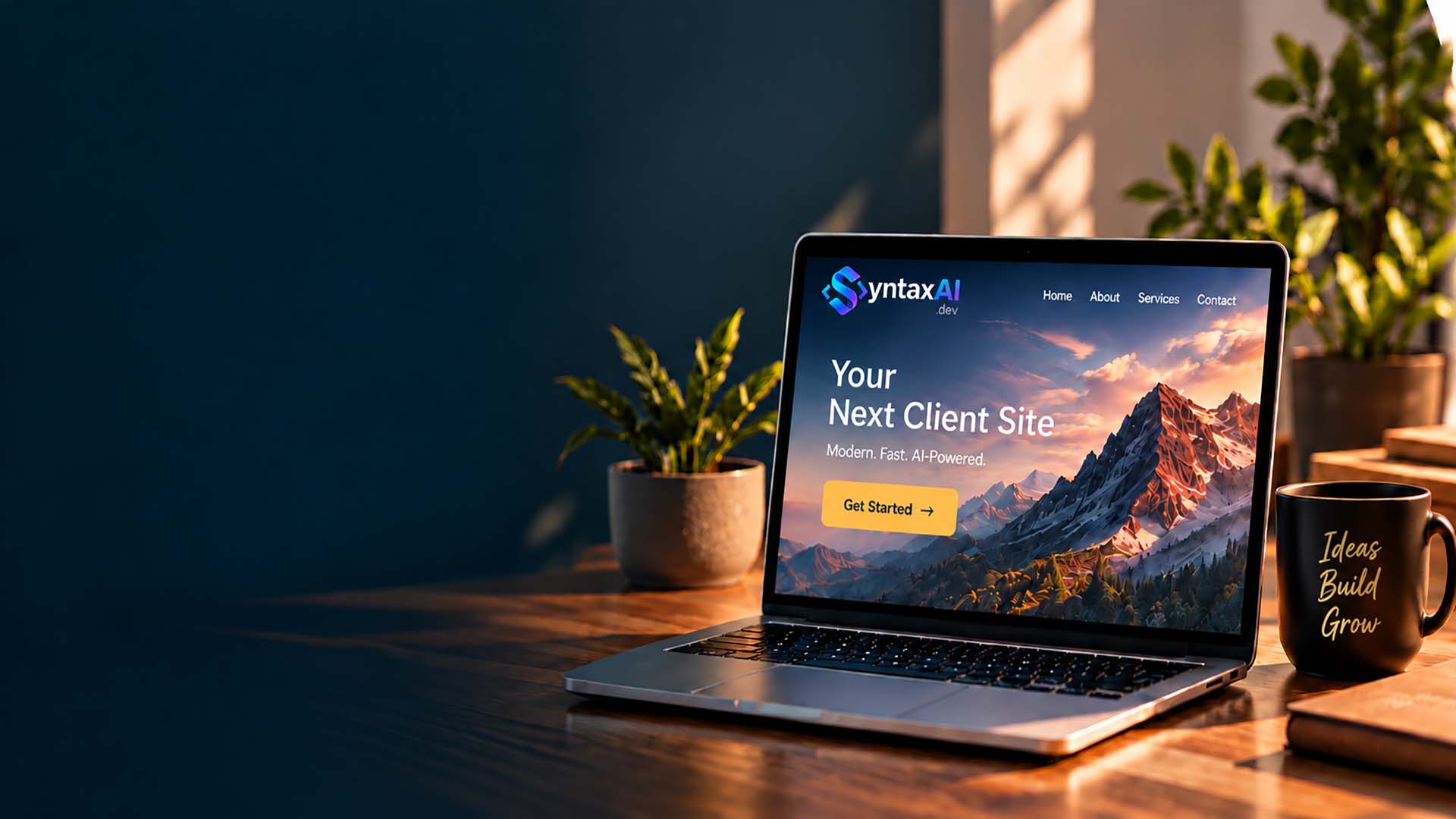 Laptop displaying an AI-powered client website